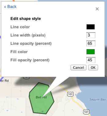 change colors on Google map area