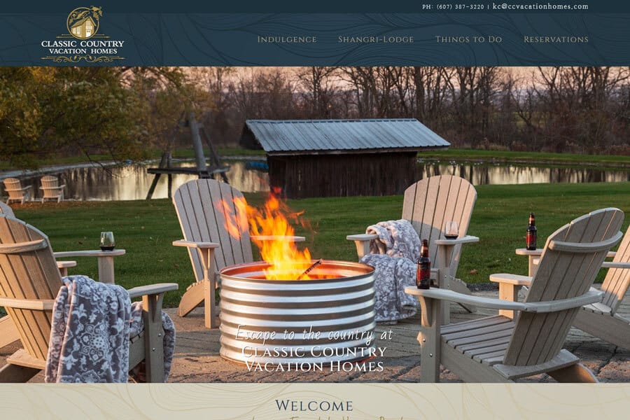 Home page of Classic Country Vacation Homes' new website