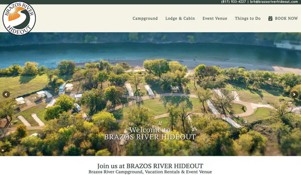 Brazos River Hideout website home page