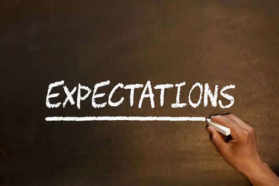Expectations handwriting with chalk on blackboard. Business concept.