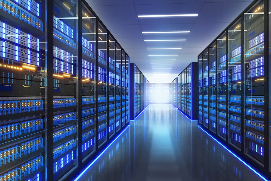 server room,large storage center,Data Center and Data Connectivity Technology,3d rendering