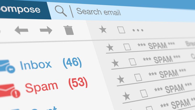 Webmail interface showing a large volume of spam emails clogging up the inbox