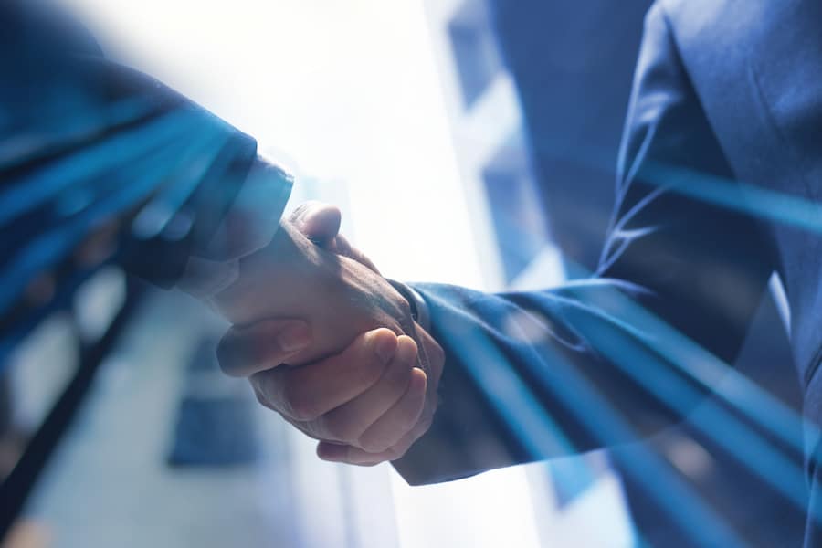 Businessmen making handshake with partner, greeting, dealing, merger and acquisition, business cooperation concept, for business, finance and investment background, teamwork and successful business