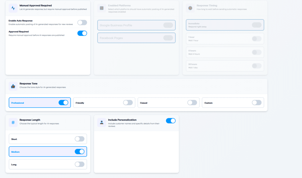 AI settings for review responses